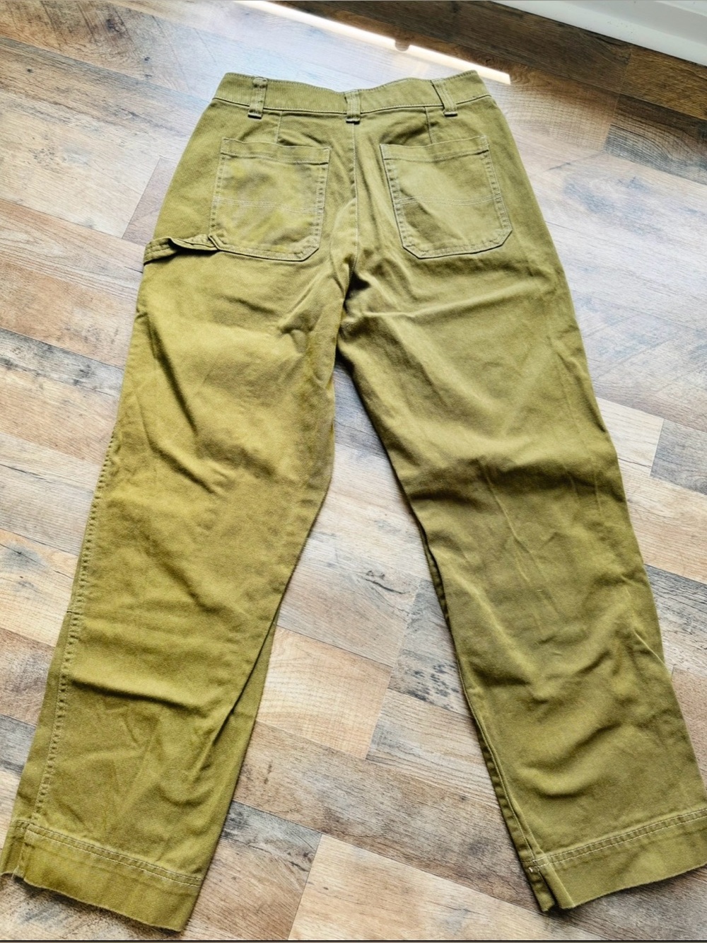 Old Navy High Rise Straight Carpenter Pants 4 Olive Green 100% Cotton Fall Layer - Picture 4 of 7